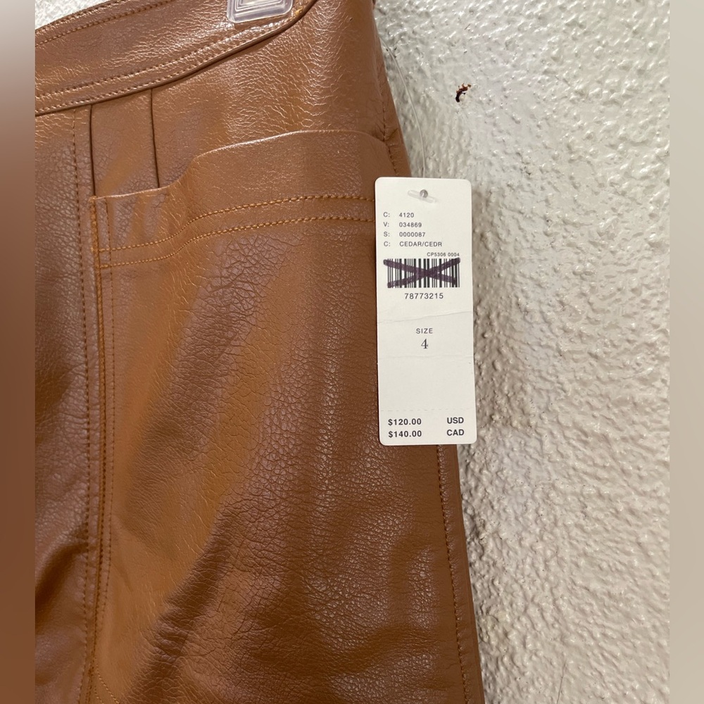 Anthropologie Brown Faux Leather Mini Skirt Y2K Minimalist Preppy Size 4 NWT - Picture 5 of 7